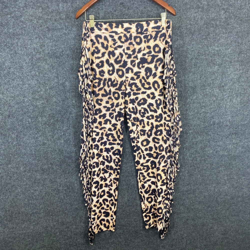 Womens Leopard Print Fringe Leggings High Rise Animal Pattern Festival Pants